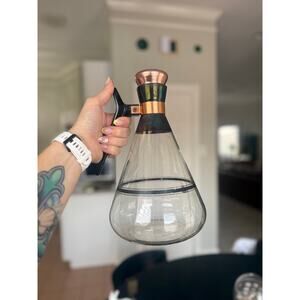 Mid-Century Glass Carafe with Copper Top & Black Handle